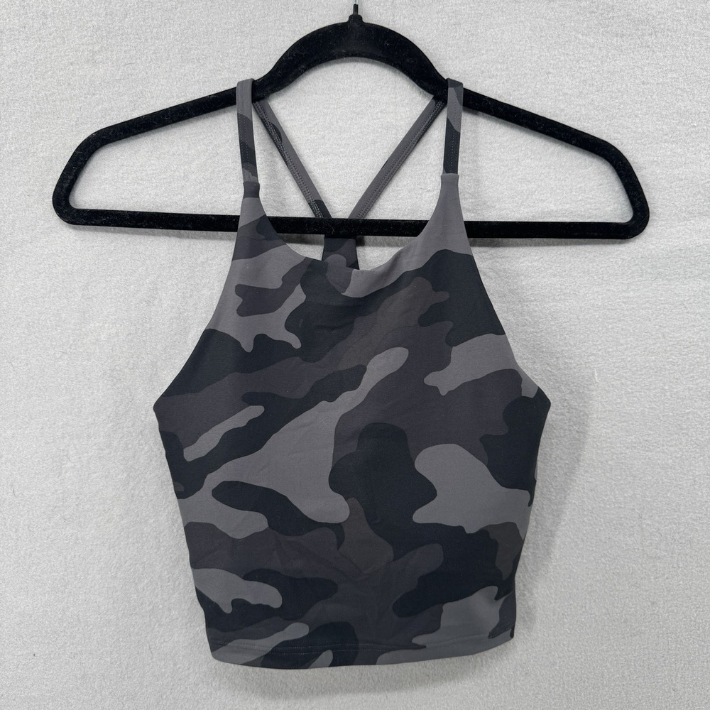 Old Navy Powersoft Longline Sports Bra Womens XS Gray Wirefree Padded Camo Print